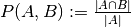 P(A, B) := \frac{\left| A \cap B \right|}{\left|A\right|}