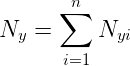 N_{y} = \sum_{i=1}^{|T|} N_{yi}